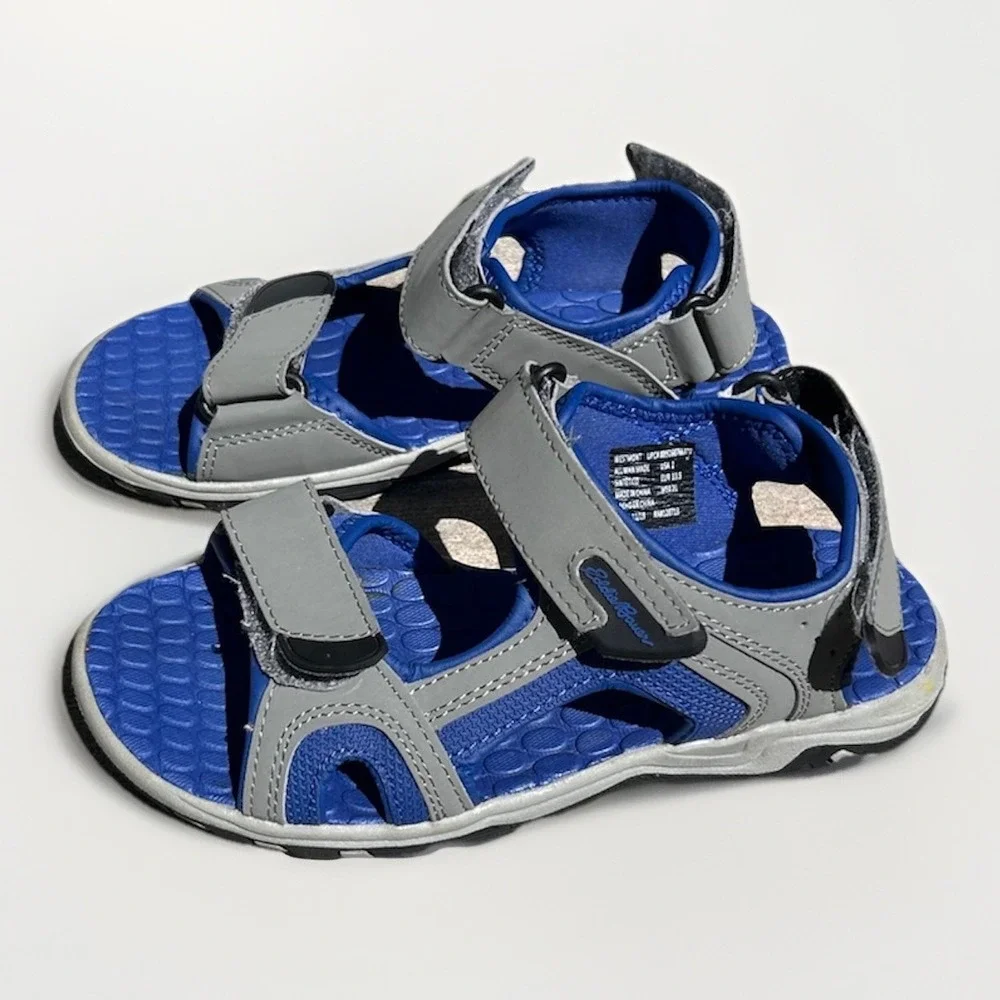 Eddie Bauer Rocky Adjustable‎ Sandals Gray  Blue Boys Size 2 Gorpcore Hiking